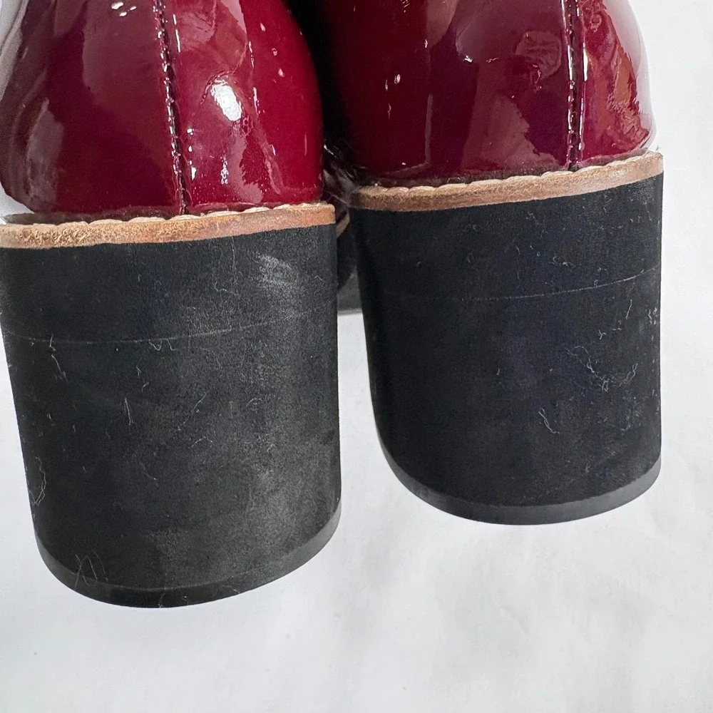 Eileen Fisher Patent Leather Platform Loafers Burgundy‎ Scalloped Heel Shoes
